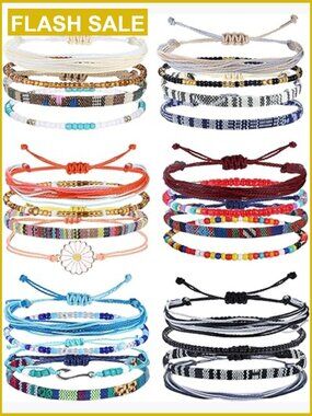24 Boho Ankle String Bracelets Adjustable Surfer Wave Handmade Friendship